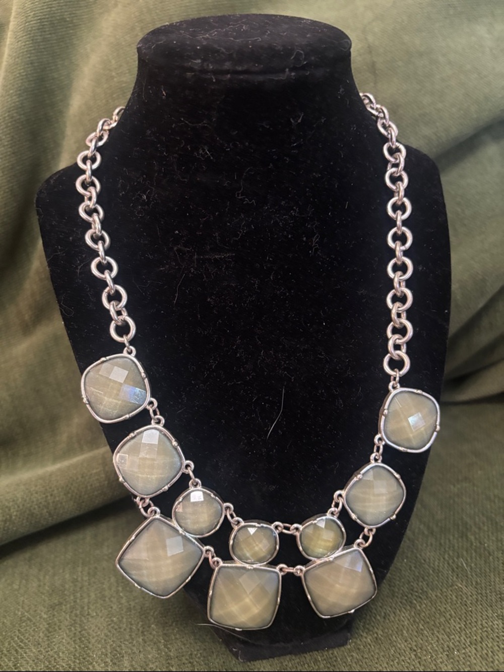 Statement Necklace with Champagne / green/grey Gemstones - Women's Jewelry